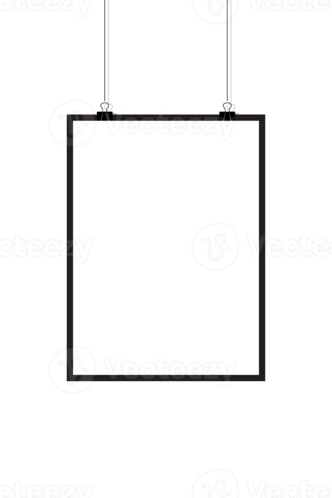 Mockups hanging on the wall. Poster mockup with white frame. Realistic empty banner. Transparent background. Illustration png