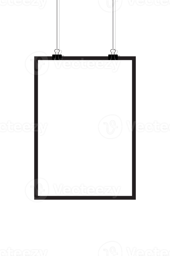 Mockups hanging on the wall. Poster mockup with white frame. Realistic empty banner. Transparent background. Illustration png