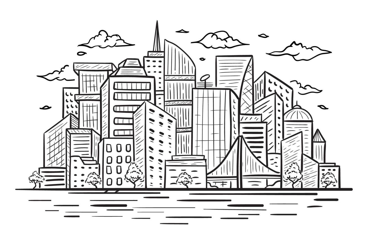 Cityscape Hand Drawn Background vector