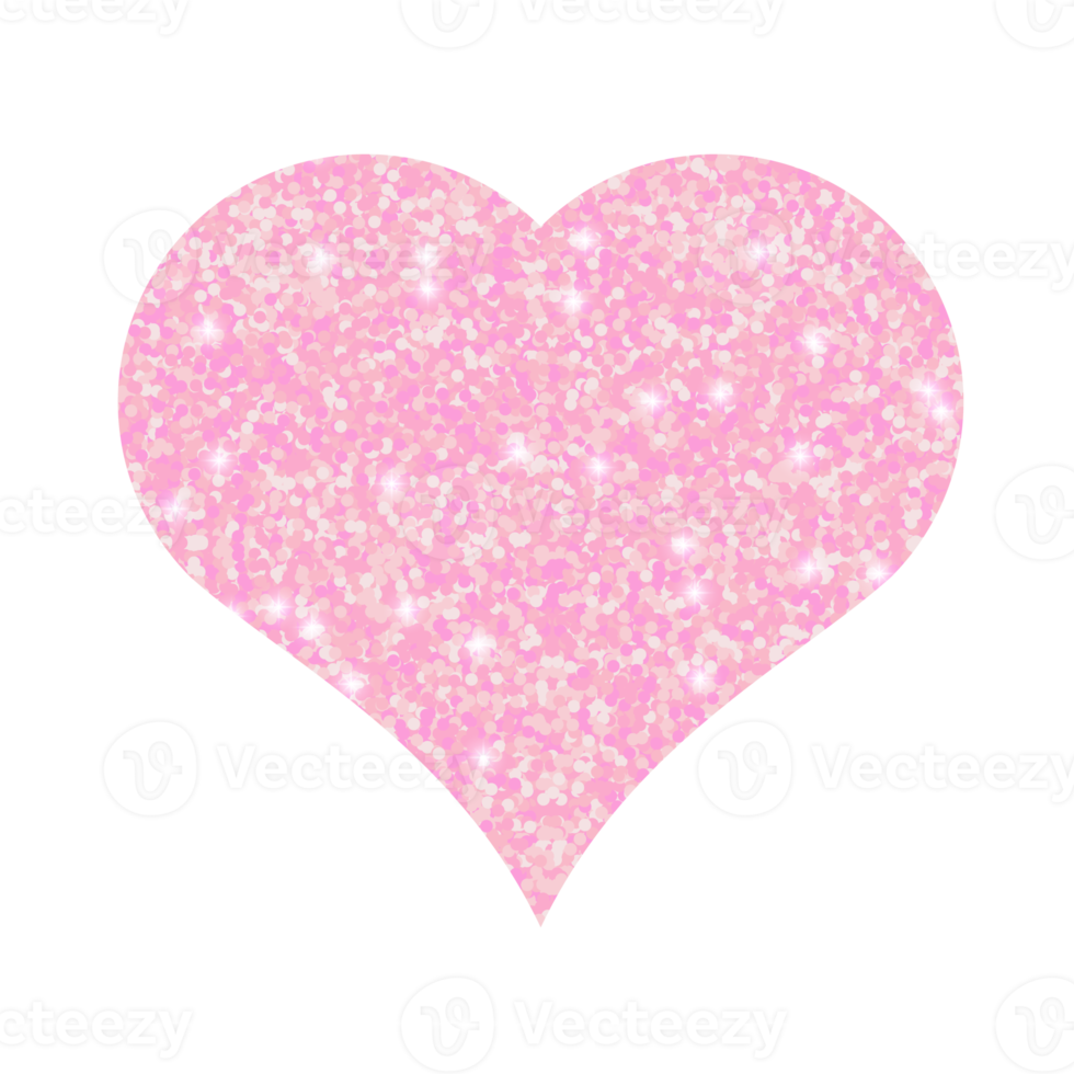 Pink shiny glitter glowing heart with shadow isolated background. Transparent background. Illustration png