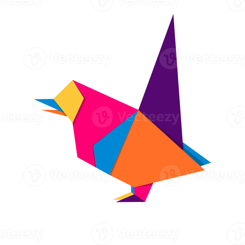 Bird origami. Abstract colorful vibrant bird logo design. Animal origami. Transparent background. Illustration png