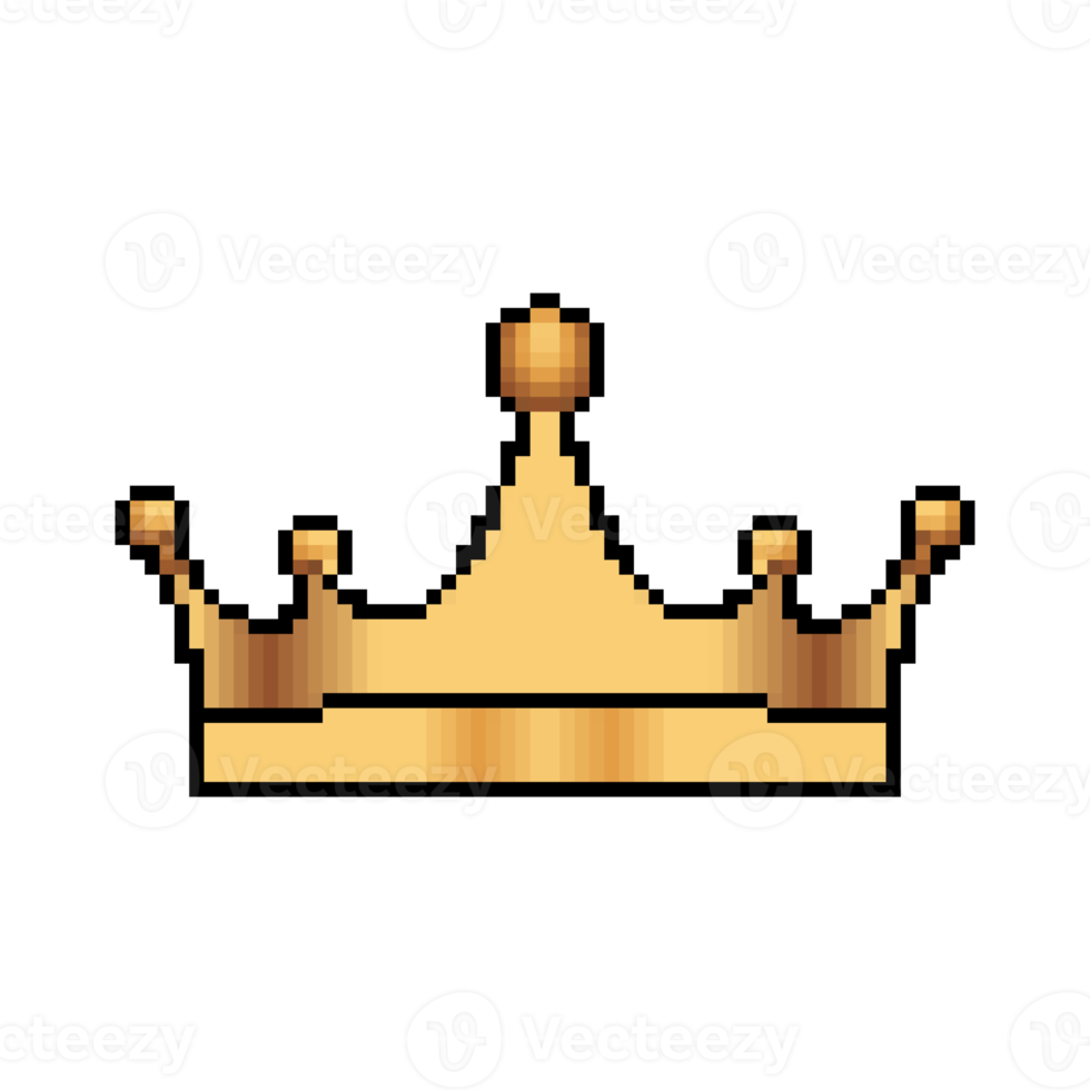 Pixel art crown. Pixel art golden crown. Pixel art royal king hat. Transparent background. Illustration png