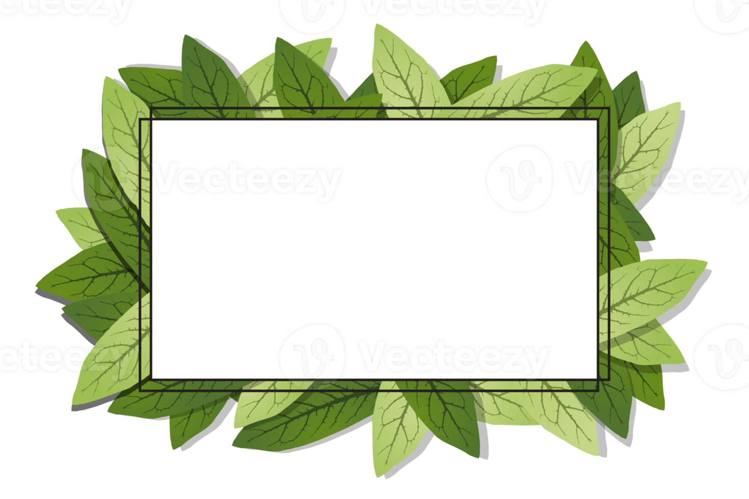 Geometric nature frame with leaves. Transparent background. Illustration png