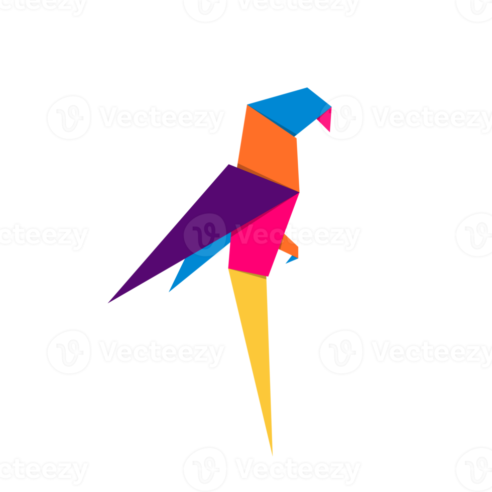 Parrot origami. Abstract colorful vibrant parrot logo design. Animal origami. Transparent background. Illustration png