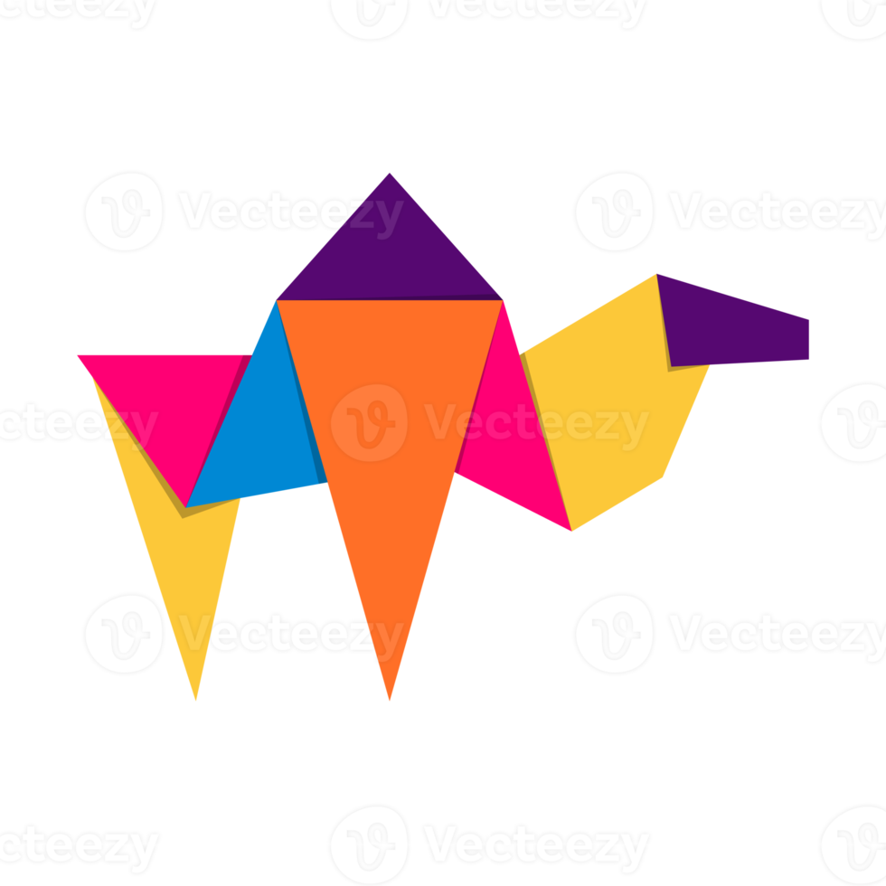 Camel origami. Abstract colorful vibrant camel logo design. Animal origami. Transparent background. Illustration png