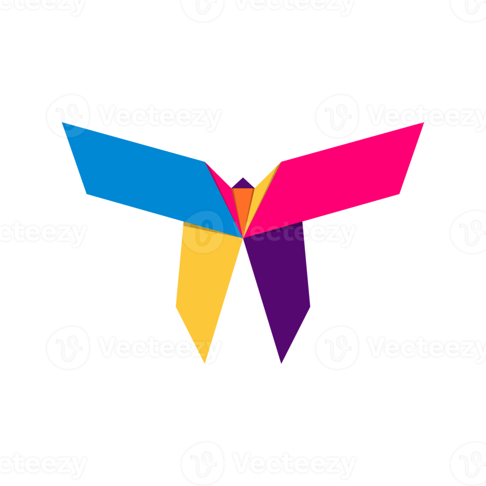 Butterfly origami. Abstract colorful vibrant butterfly logo design. Animal origami. Transparent background. Illustration png