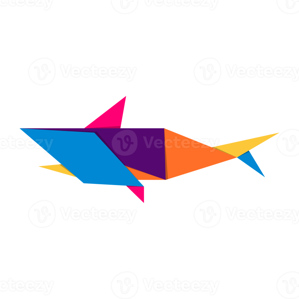 tiburón origami. resumen vistoso vibrante tiburón logo diseño. animal origami. transparente antecedentes. ilustración png