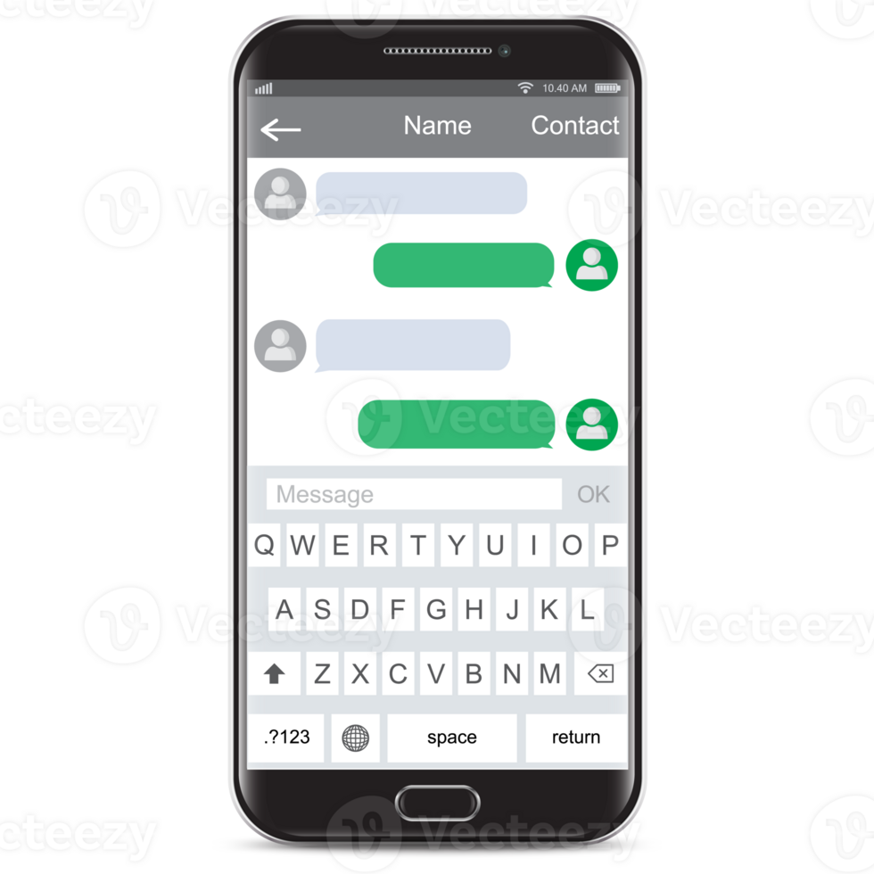 Modern smartphone with messenger app png