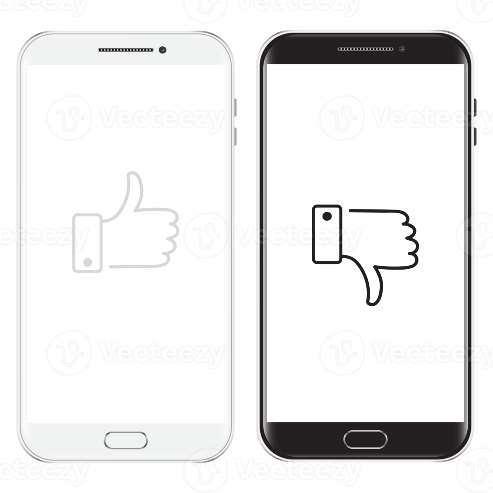 Black and white set phones with symbols thumb up and down png