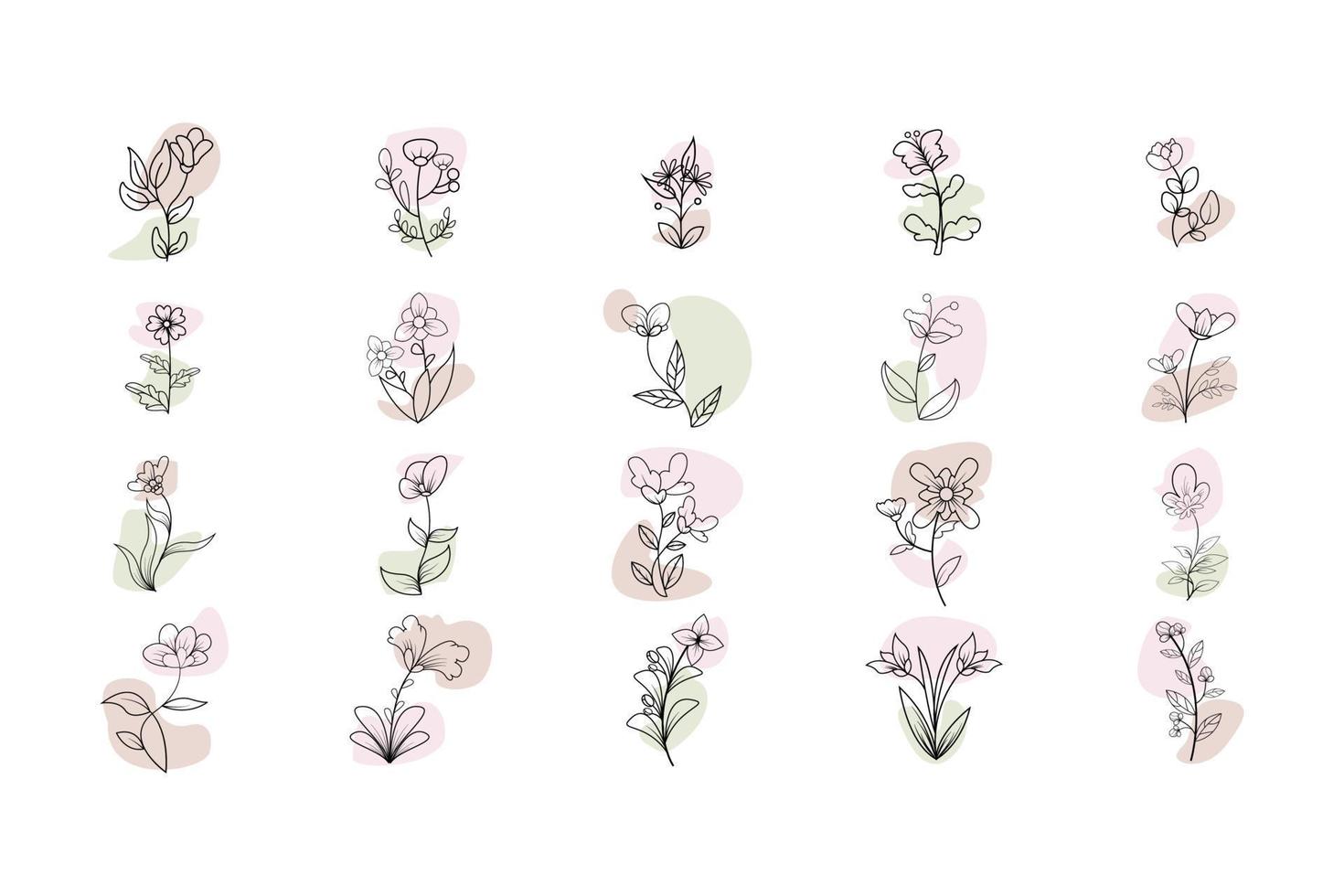 minimalist aesthetic floral set with blob flower line vector illustration