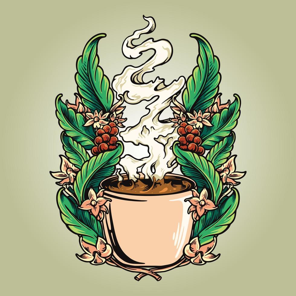 Coffee beans plant with cups Vector illustrations for your work Logo, mascot merchandise t-shirt, stickers and Label designs, poster, greeting cards advertising business company or brands.