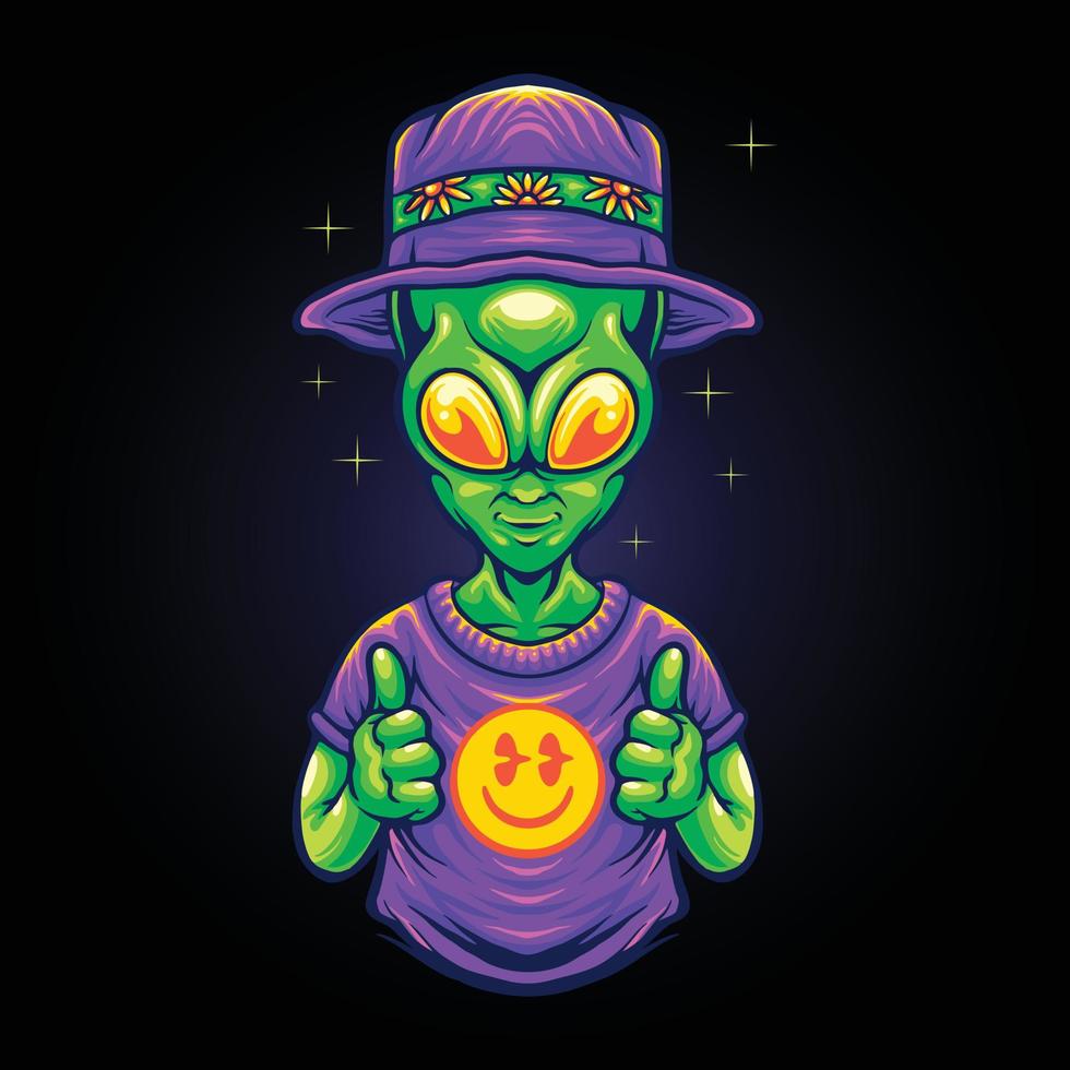 Funky alien with smile emoji Vector illustrations for your work Logo, mascot merchandise t-shirt, stickers and Label designs, poster, greeting cards advertising business company or brands.