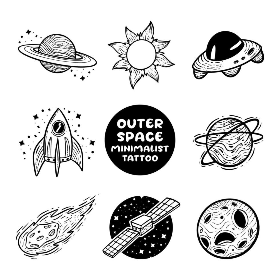 Cute Doodle Outer Space Tattoo vector