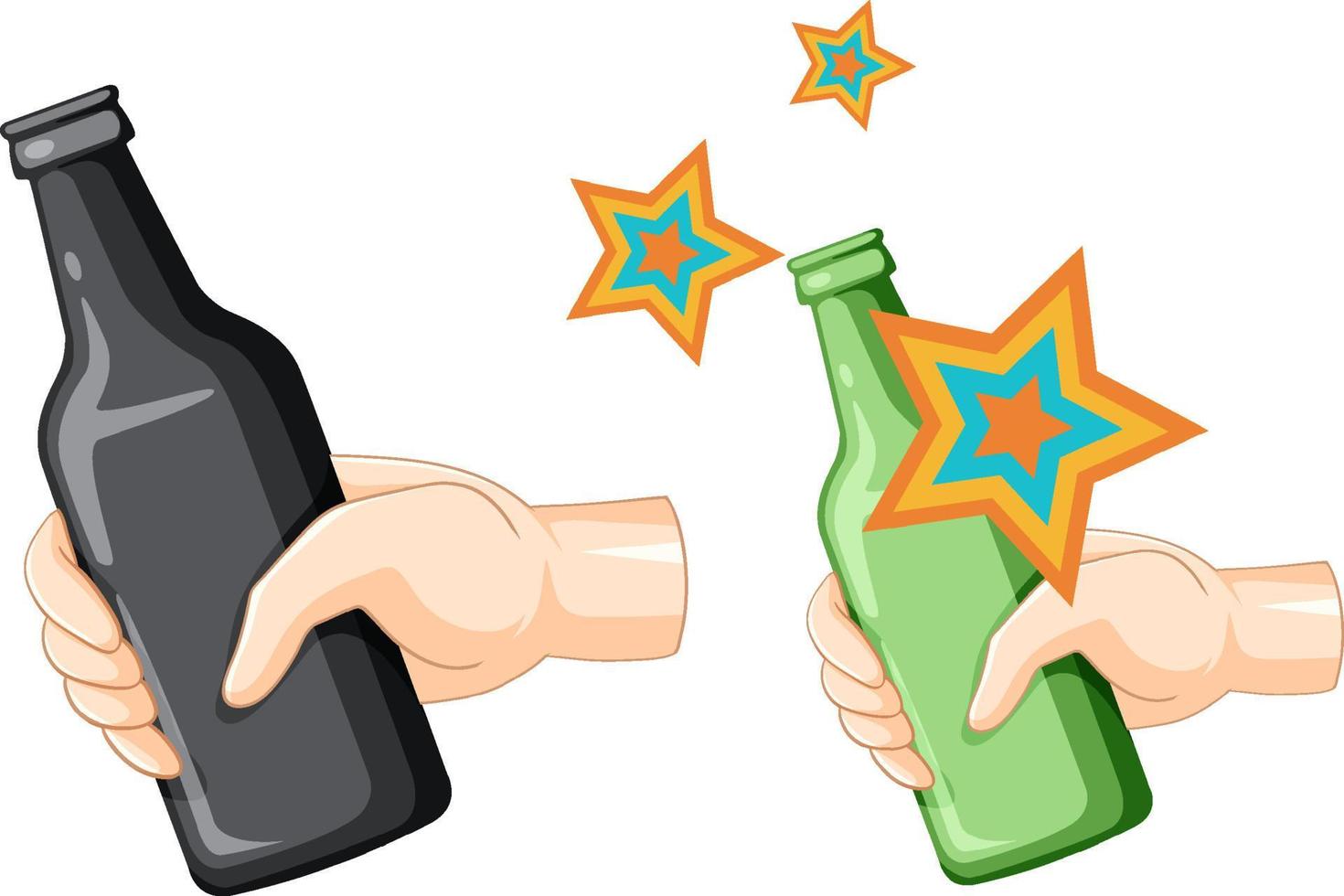 Hands holding alcohol bottles vector