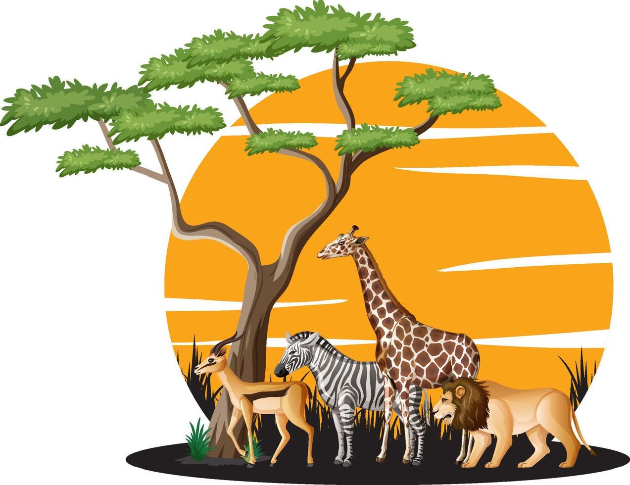 Wild animals with a tree vector