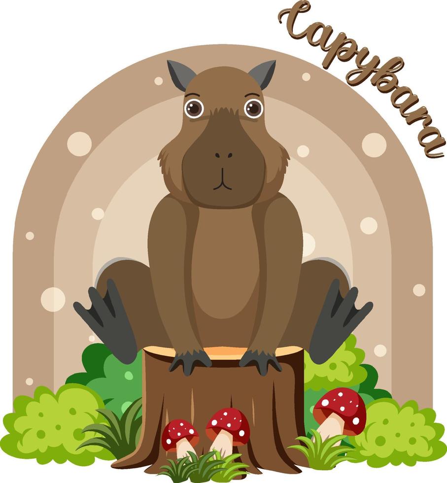 Cute capybara in cartoon flat style vector