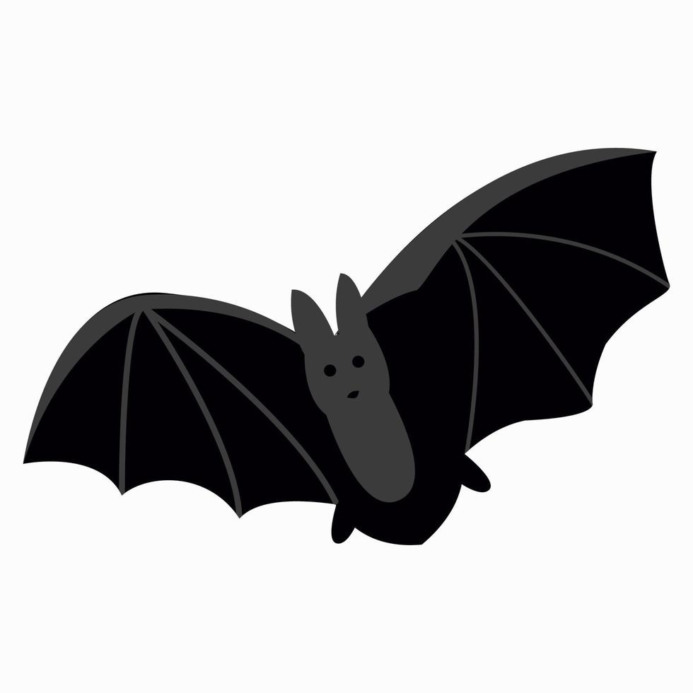 vector illustration of a flying black bat with large wings, halloween.