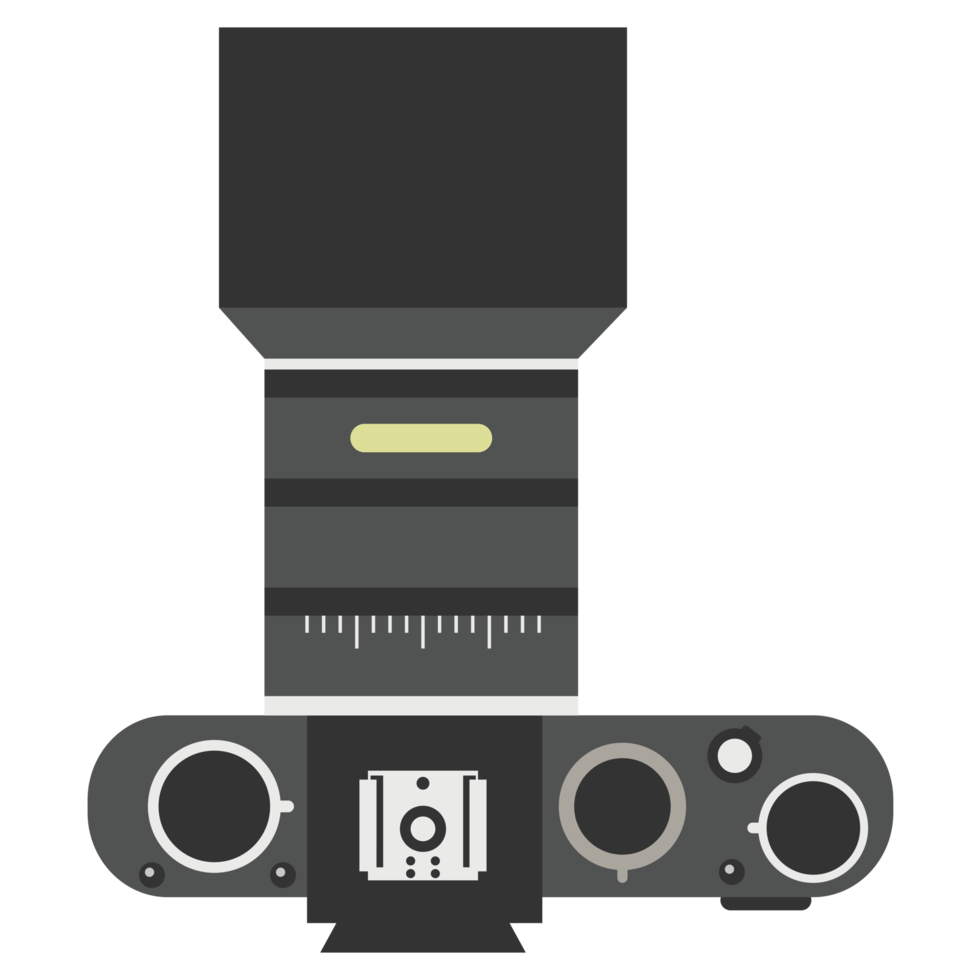 Flat design of camera. Mirrorless camera or DSLR camera. png
