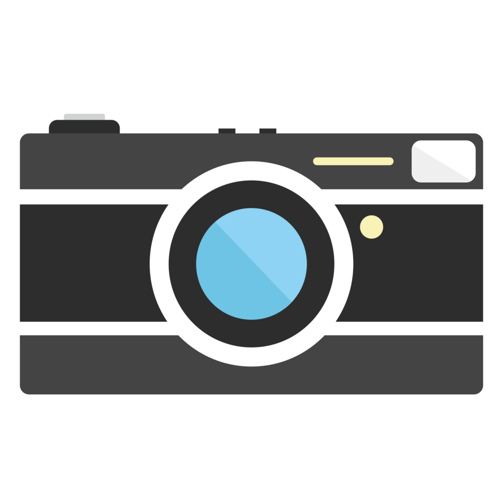 Flat design of camera. Mirrorless camera or DSLR camera. png