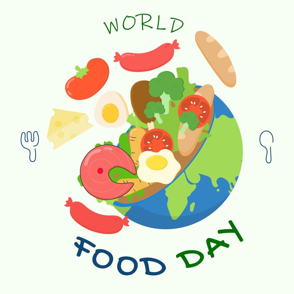 World Food Day poster background. Hand drawn of various food inside the earth. vector