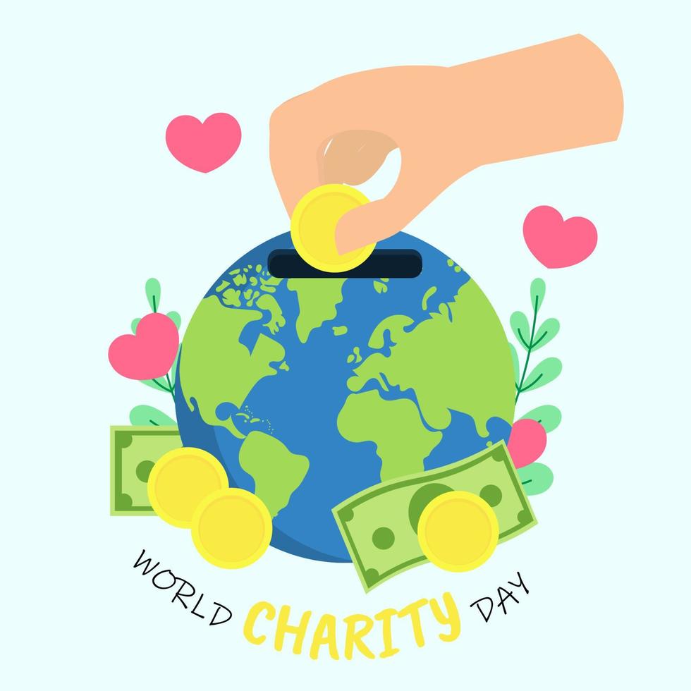 World Charity Day a humanitarian day with hands and coins for helping