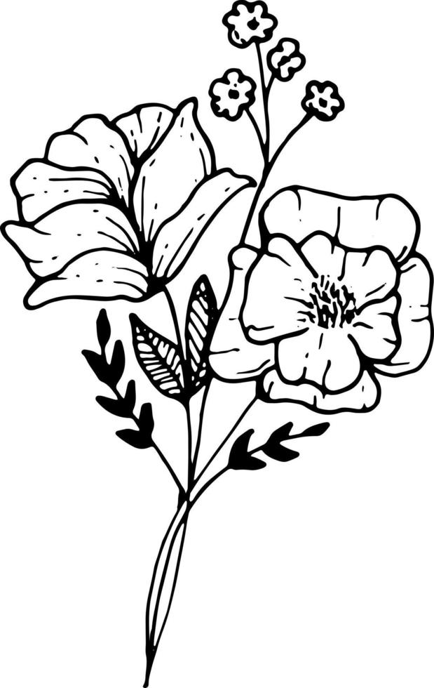 Bouquet Ornament in Outline Style vector