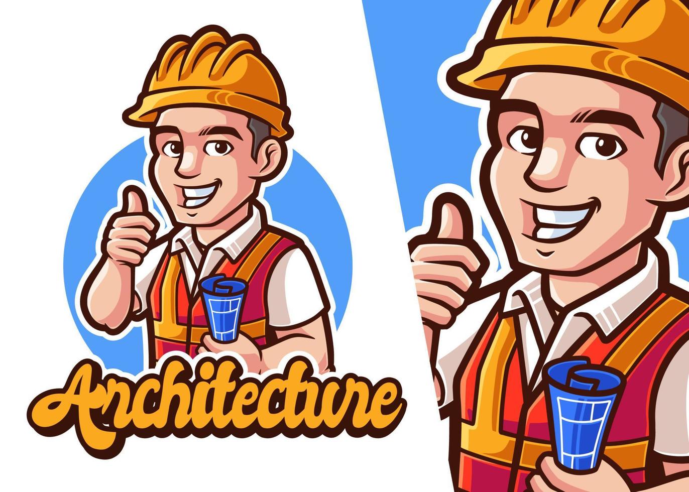 Architecture Mascot Cartoon Logo. Man Character Profession Logo vector
