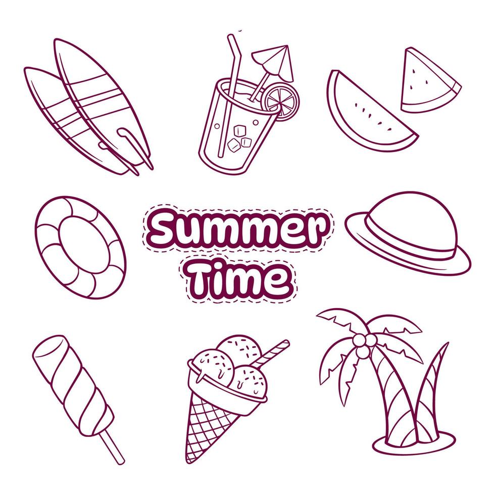 Hand Drawn Summer Set of Doodle. Summer Icon Set vector