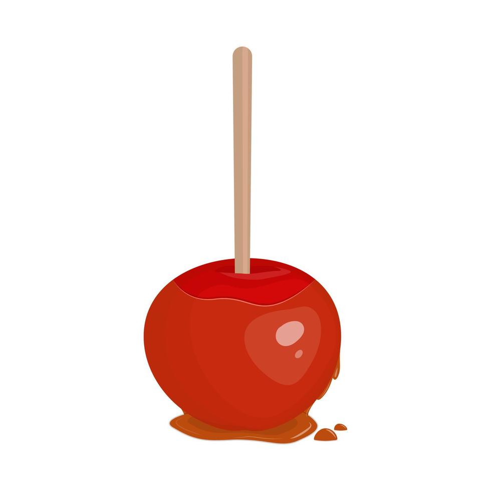 rojo manzana en caramelo en palo vector