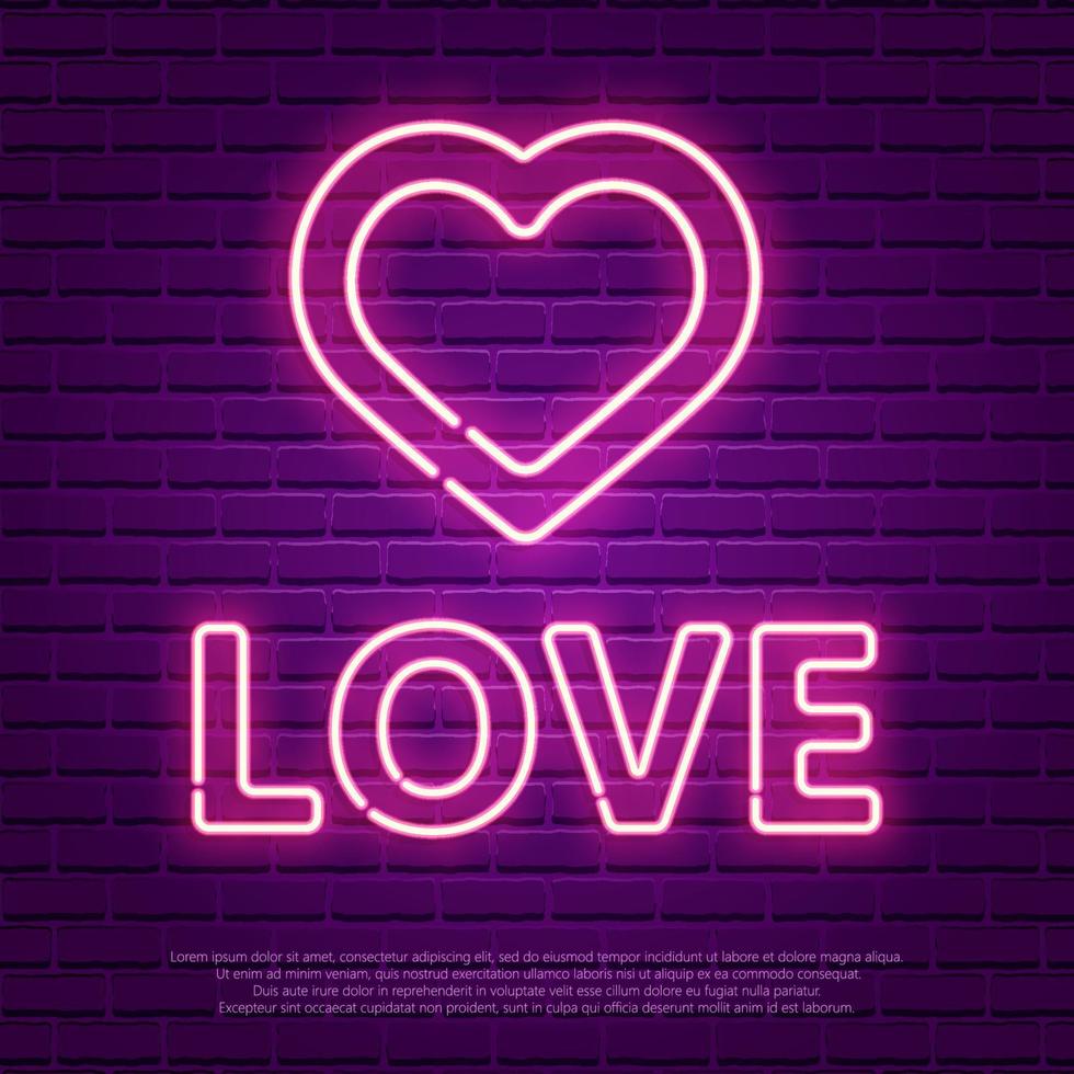 Love Neon Glowing Text. Valentines Day banner vector