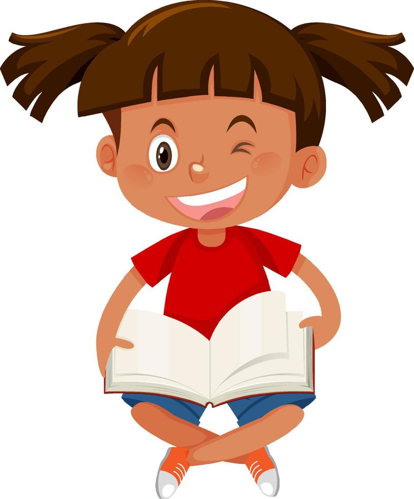 A happy girl reading book in cartoon style vector