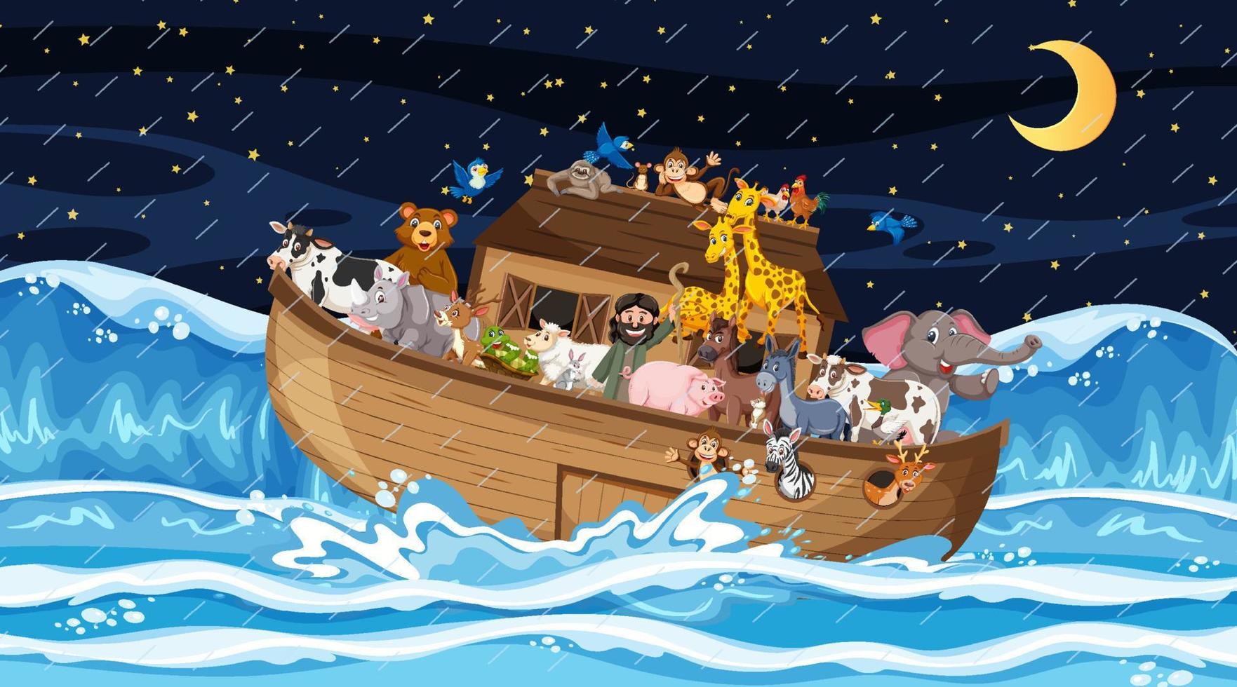 Ocean scene with Noah's ark with animals vector