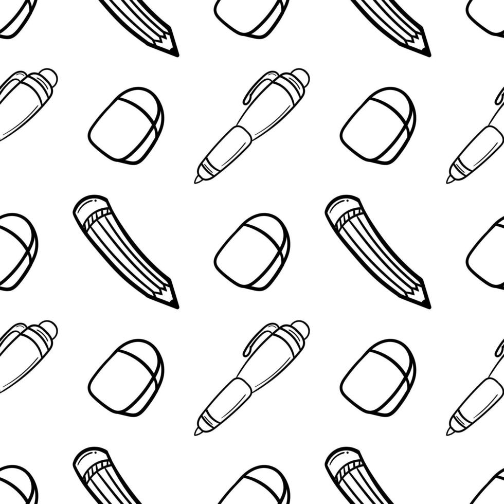 hand drawn seamless pattern of school supplies vector