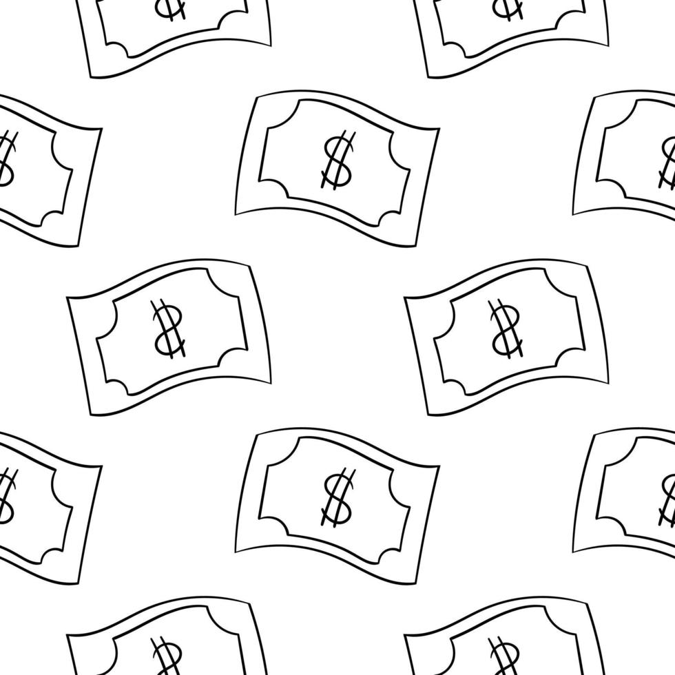 hand drawn seamless pattern of banknotes vector