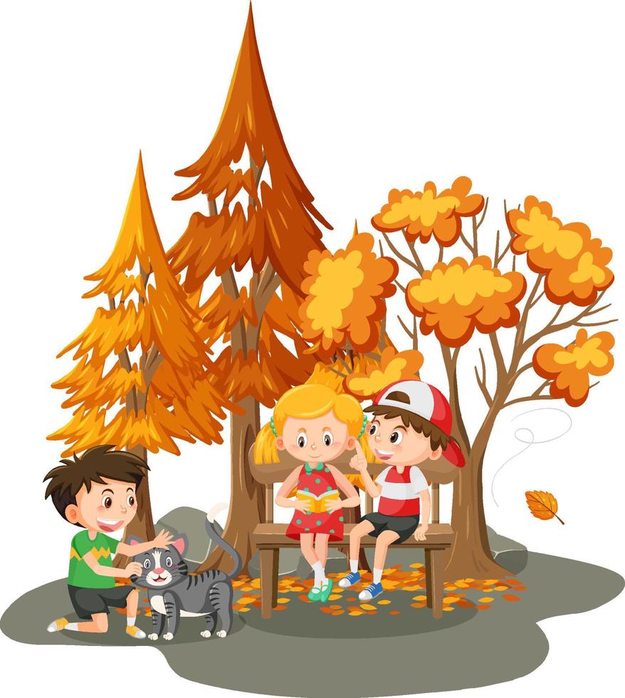 Children outdoor scene in autumn isolated vector