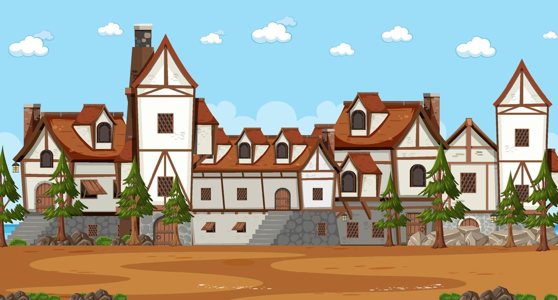 Ancient medieval village background vector