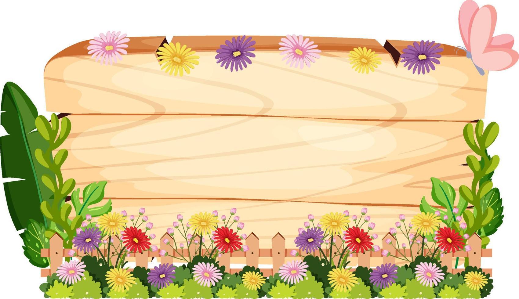 Nature frame wooden board with leaves and flowers vector