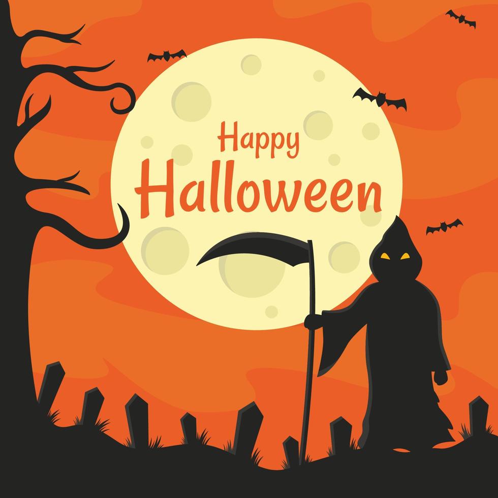 Reaper of life at Halloween background. The reaper of life that appears in the graves when Halloween night falls. vector