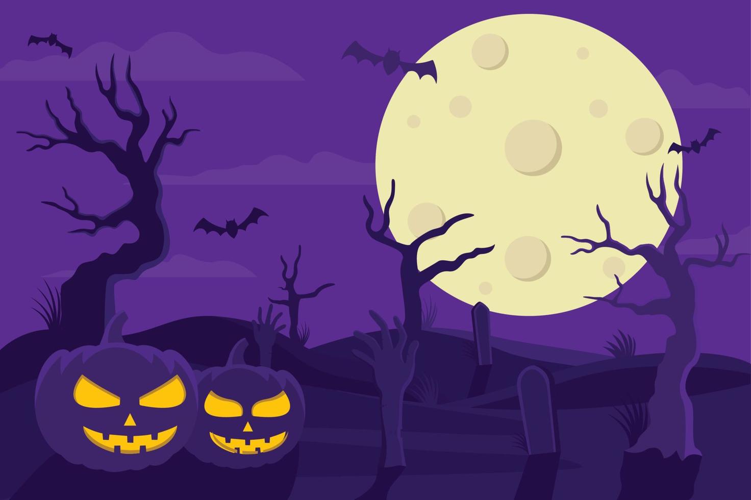 A creepy atmosphere at the cemetery on Halloween night vector