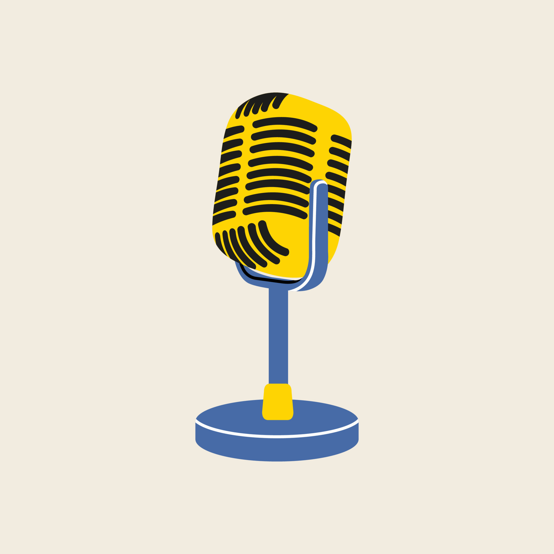 Studio microphone clip art in modern flat line style. Hand drawn vector