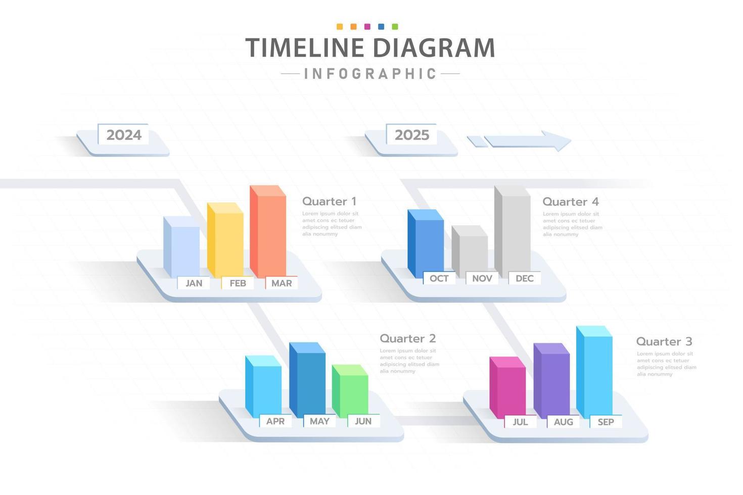 Infographic template for business. 12 Months Modern Timeline diagram with yearly quarter topics, presentation vector infographic.