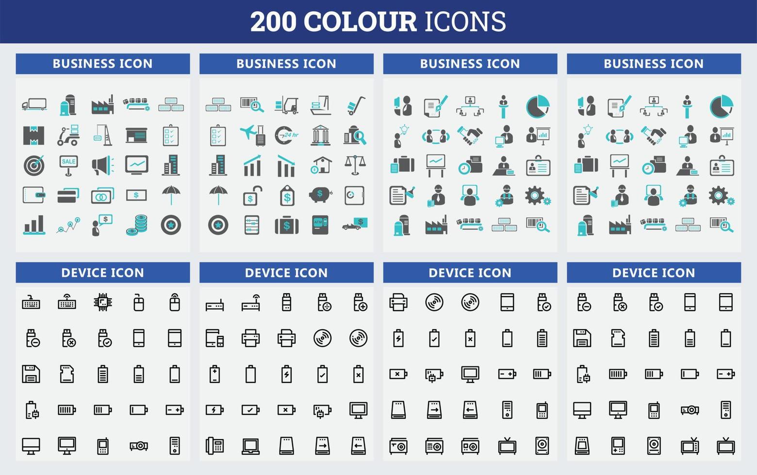 Conjunto de iconos de 200 colores. relacionados con negocios, recursos humanos, médicos. conjunto de iconos web. colección de iconos de colores. ilustración vectorial vector