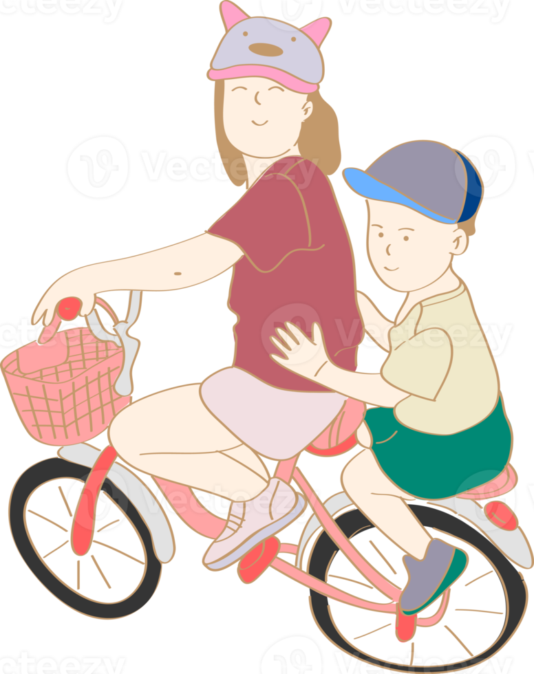 hand drawn siblings riding bicycles png