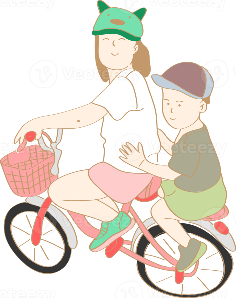 hand drawn siblings riding bicycles png