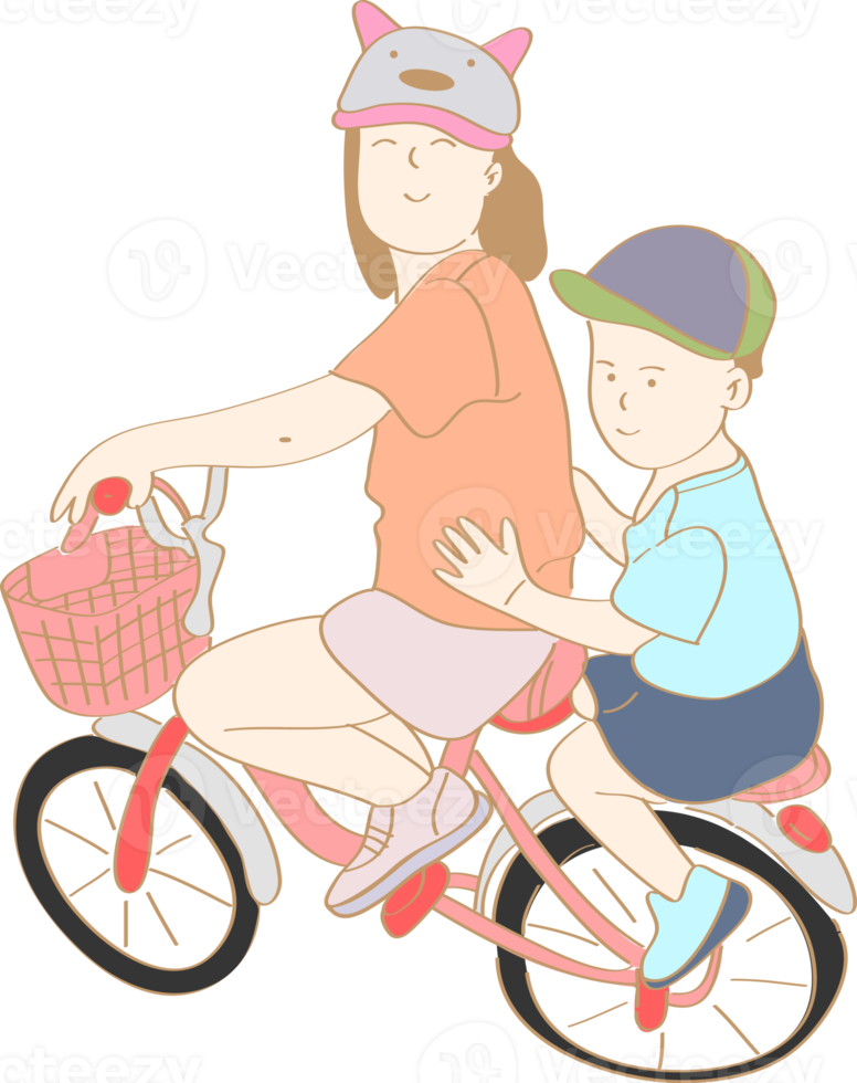 hand drawn siblings riding bicycles png