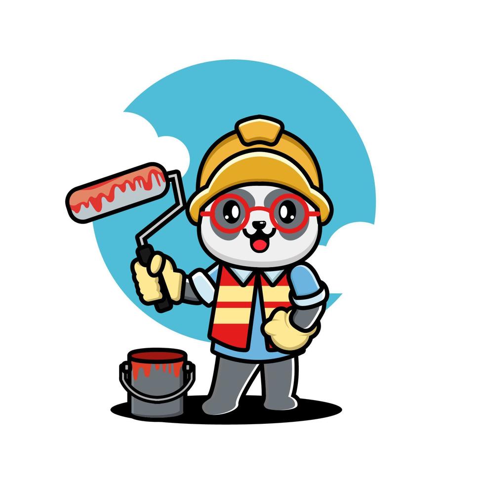 Cute panda construction worker cartoon vector