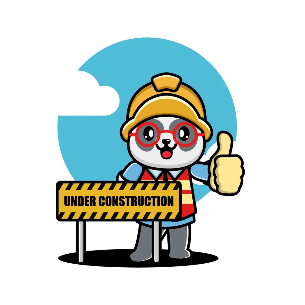 Cute panda construction worker cartoon vector