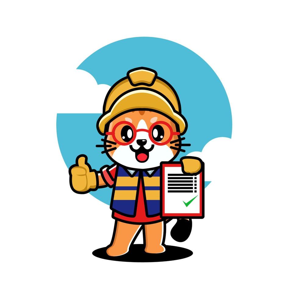 Cute cat construction worker cartoon vector