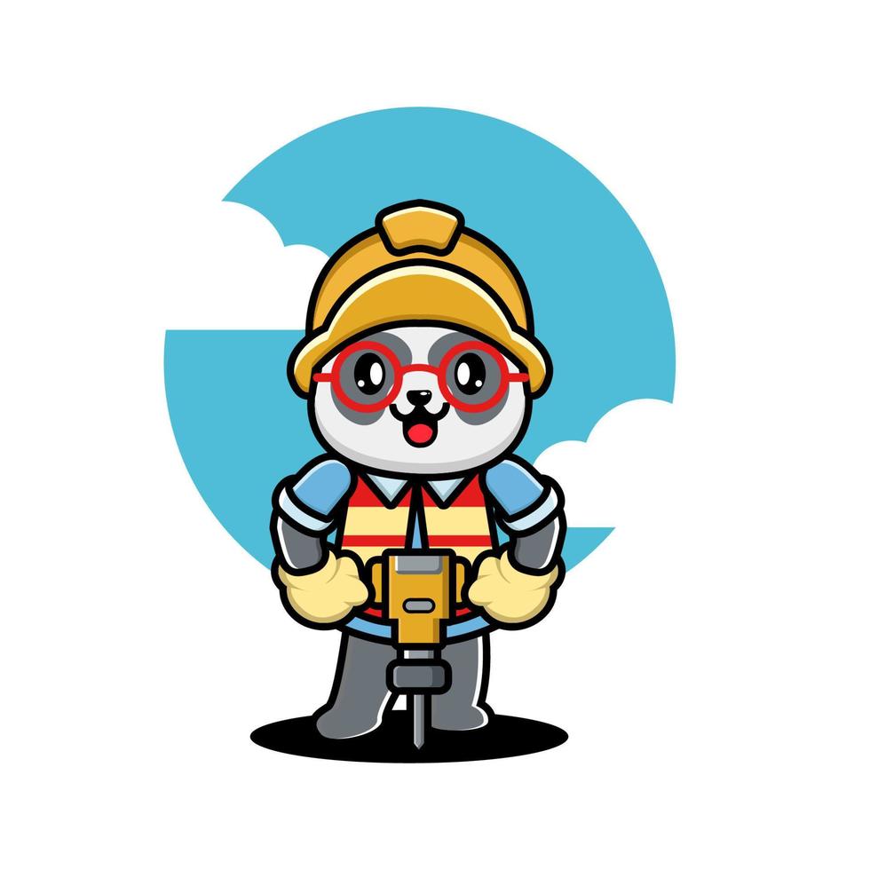 lindo panda trabajador de la construcción de dibujos animados vector