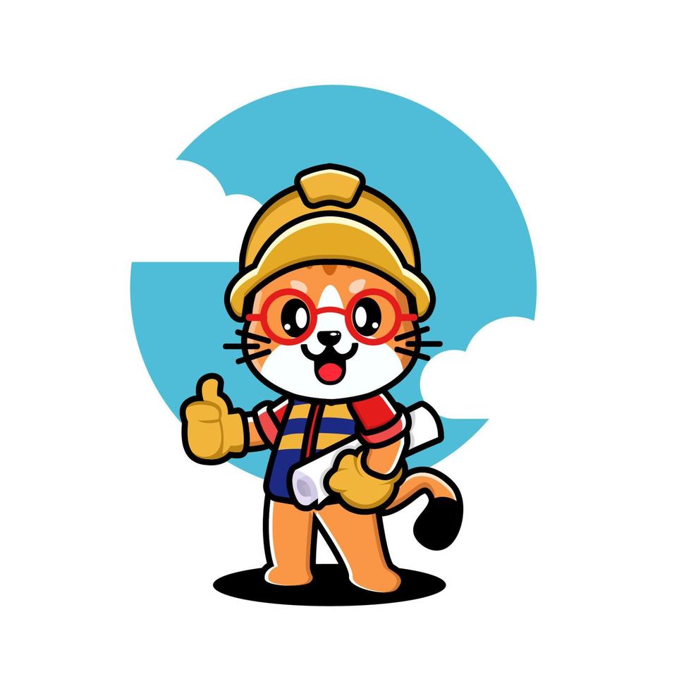 Set of cute cat construction worker cartoon vector